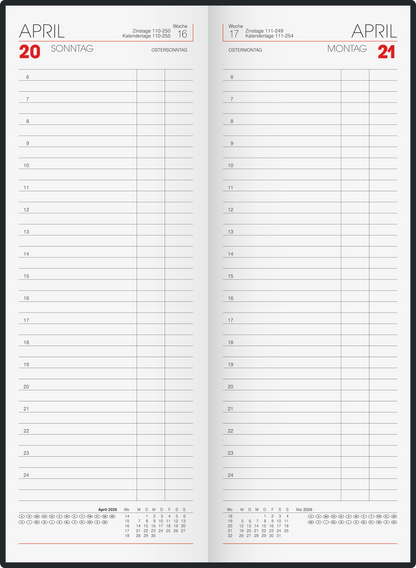 Vormerkbuch 2026 | 110×297 mm, Papier, chamois