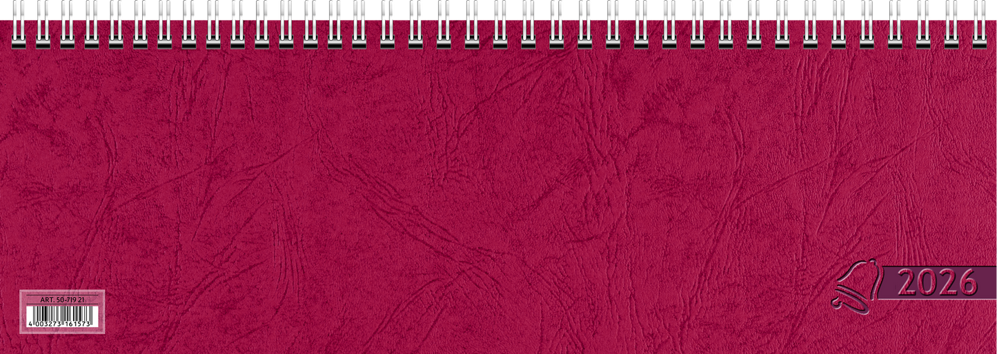 Querterminbuch 2026 | 297×105 mm, Karton, rot