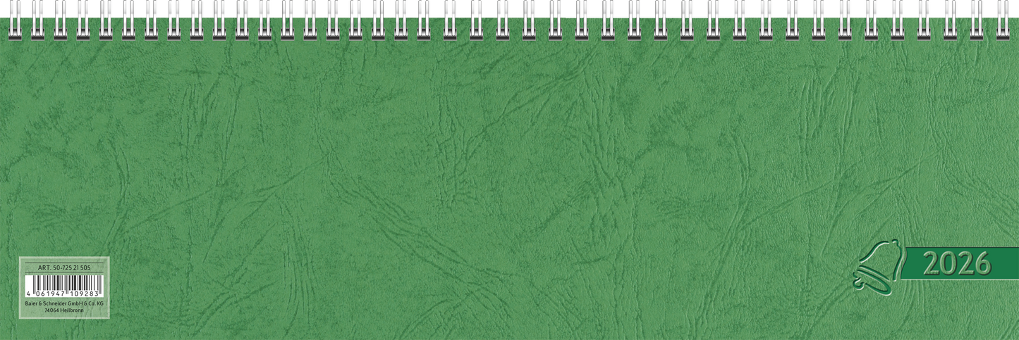 Querterminbuch 2026 | 326×102 mm, Karton, grün