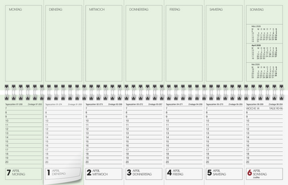 Querterminbuch 2026 | 326×102 mm, Karton, grün