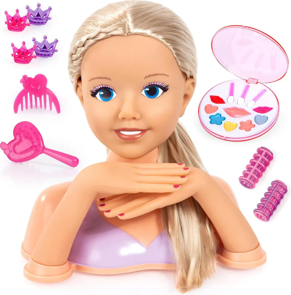 Frisierkopf, Schminkkopf, Styling Kopf mit Haarzubehör, Händen, Make-up 25 cm