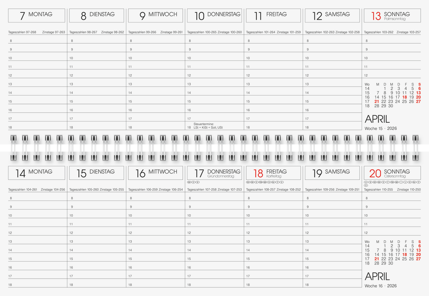 BRUNNEN Querterminbuch Jahr 2026 297 × 105 mm Karton blau Mod. semana