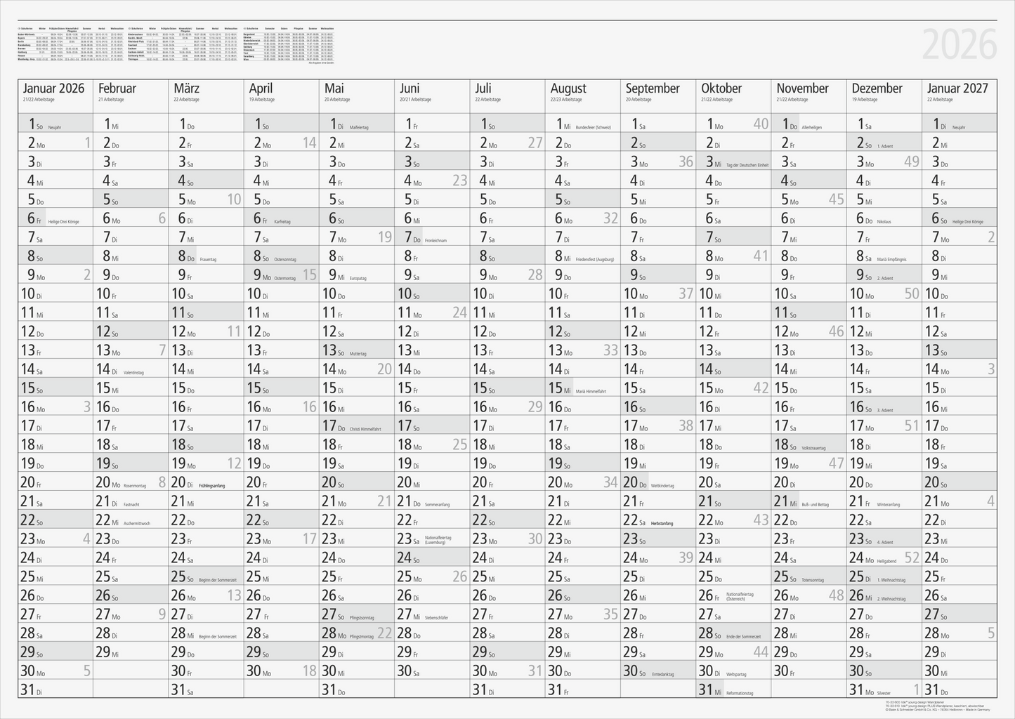 Plakatkalender Mod. young design 2026 | 860×610 mm