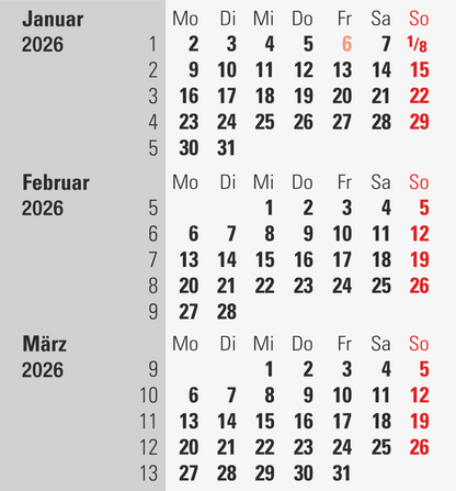 BRUNNEN 3-Monats-Tischkalender Jahr 2026  90 × 120 mm schwarz