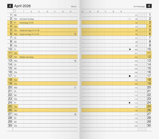 BRUNNEN Monats-Ersatzkalendarium Jahr 2026 87 × 153 mm Karton weiß Mod. M-Planer