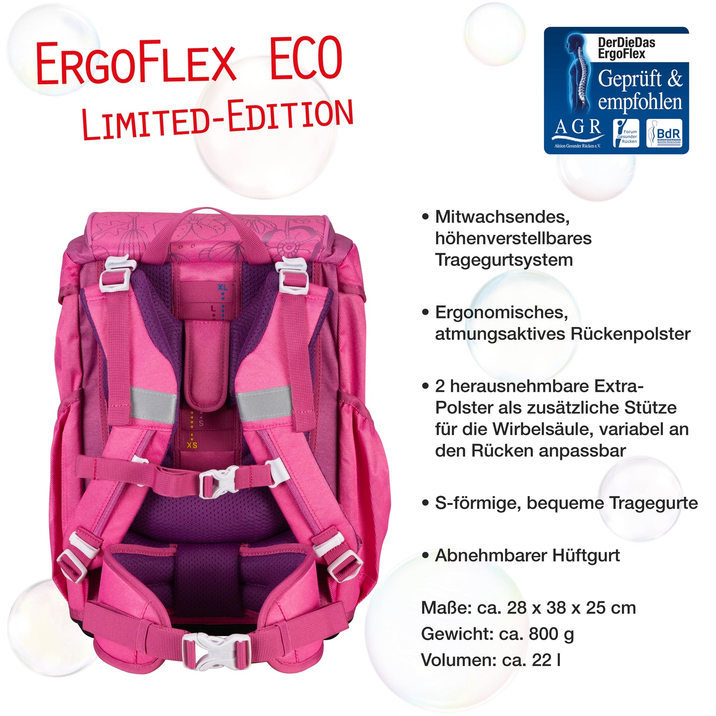 DerDieDas ErgoFlex Exclusiv ECO Schulrucksack-Set Pink Planet