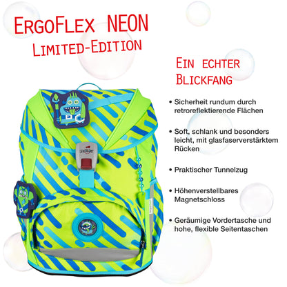 DerDieDas ErgoFlex Exklusiv Schulrucksack-Set Neon Monster
