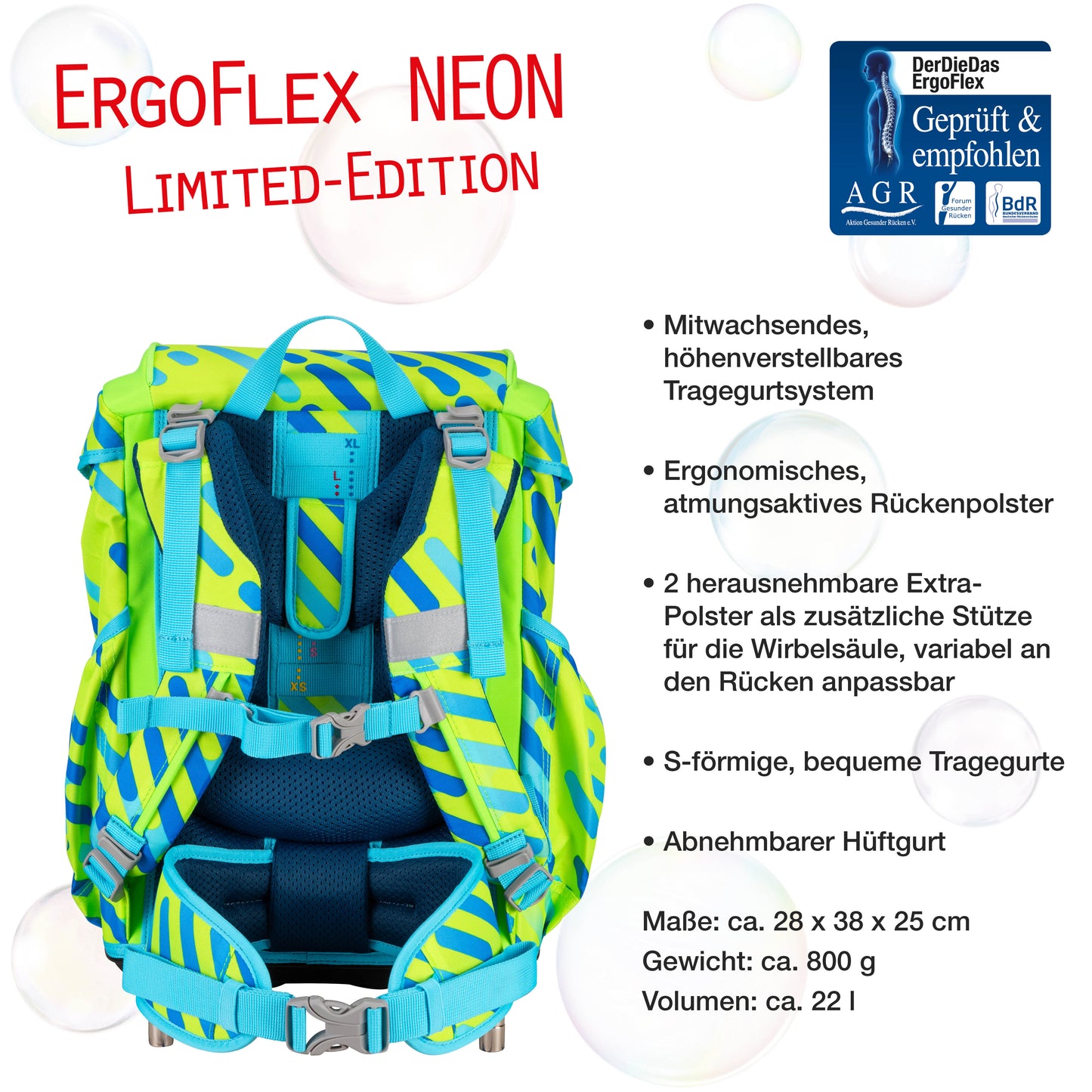 DerDieDas ErgoFlex Exklusiv Schulrucksack-Set Neon Monster