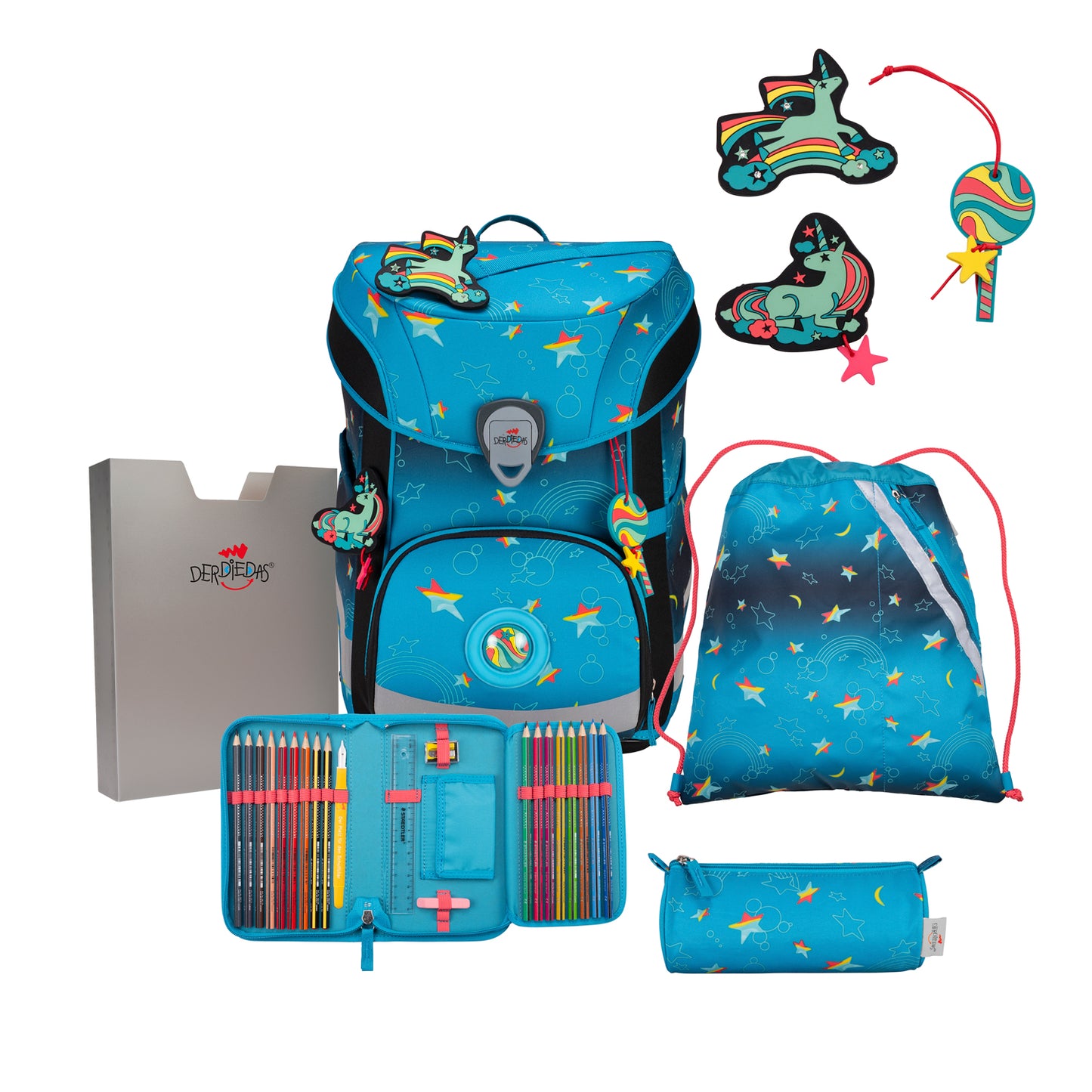DerDieDas ErgoFlex Easy Exklusiv LED Schulrucksack-Set Rainbow Star