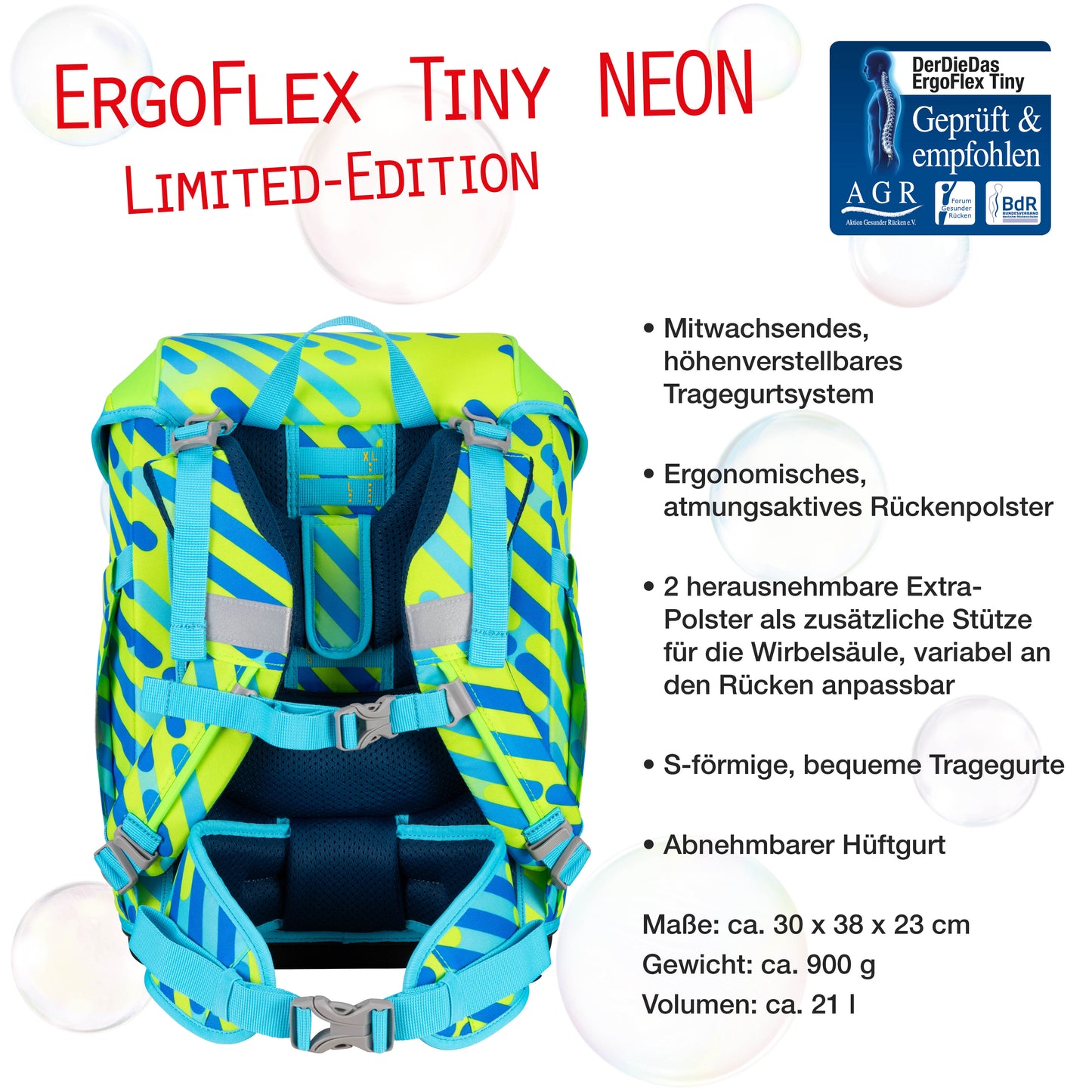 DerDieDas ErgoFlex Tiny Exklusiv Schulrucksack-Set Neon Monster