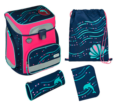 Scooli EasyFit Schulranzen Set Dotty Dolphin 5-teilig 18 Liter Glow-Edition