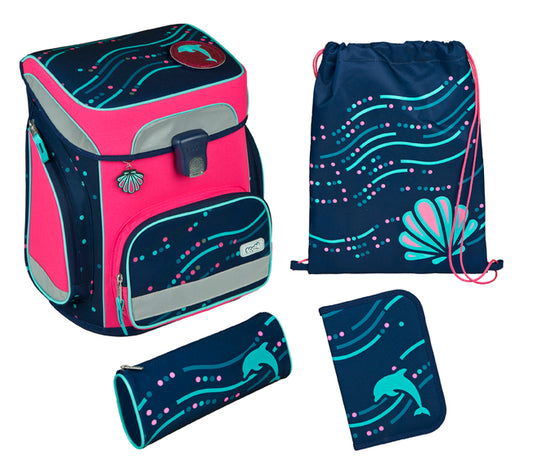 Scooli EasyFit Schulranzen Set Dotty Dolphin 5-teilig 18 Liter Glow-Edition