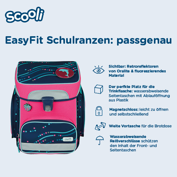 Scooli EasyFit Schulranzen Set Dotty Dolphin 5-teilig 18 Liter Glow-Edition