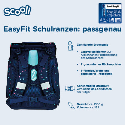 Scooli EasyFit Schulranzen Set Dotty Dolphin 5-teilig 18 Liter Glow-Edition
