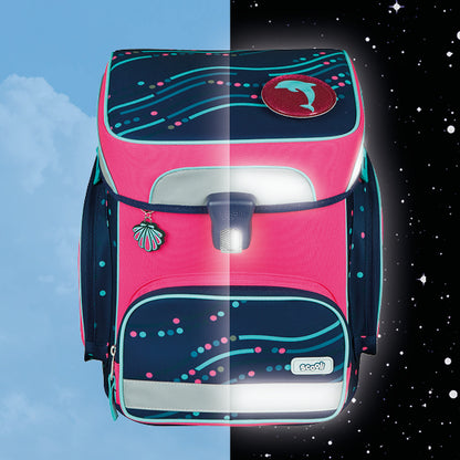 Scooli EasyFit Schulranzen Set Dotty Dolphin 5-teilig 18 Liter Glow-Edition