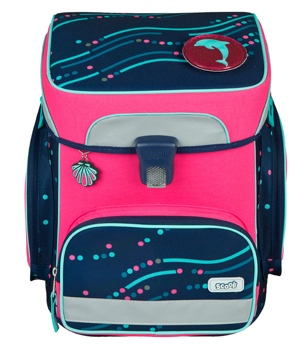 Scooli EasyFit Schulranzen Set Dotty Dolphin 5-teilig 18 Liter Glow-Edition