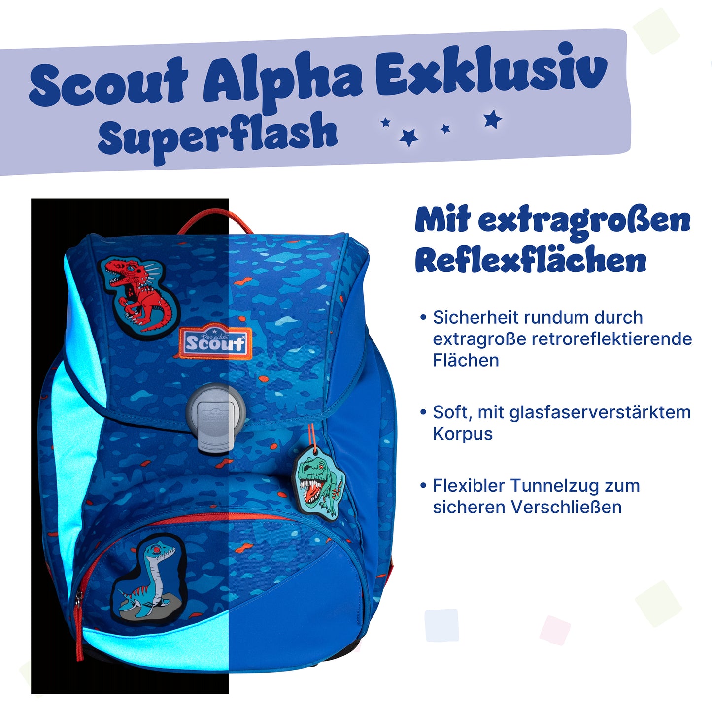 Scout Alpha Exklusiv Superflash Schulrucksack-Set Blue Dino