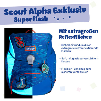 Scout Alpha Exklusiv Superflash Schulrucksack-Set Blue Dino