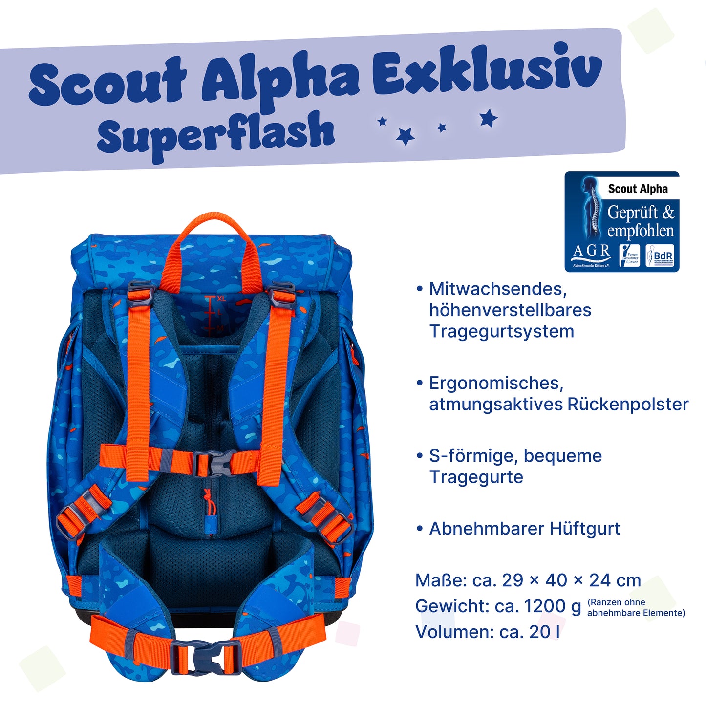 Scout Alpha Exklusiv Superflash Schulrucksack-Set Blue Dino