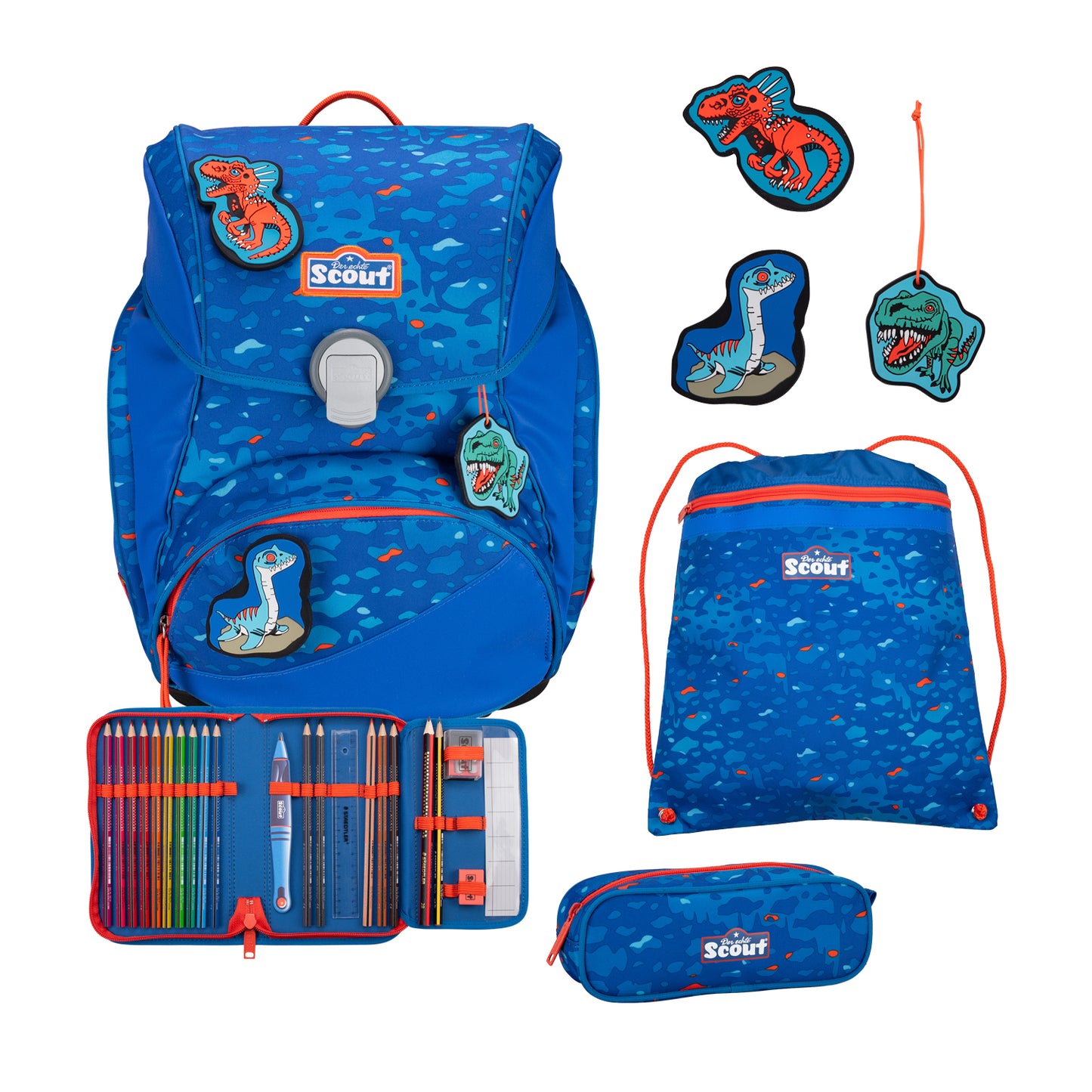 Scout Alpha Exklusiv Superflash Schulrucksack-Set Blue Dino