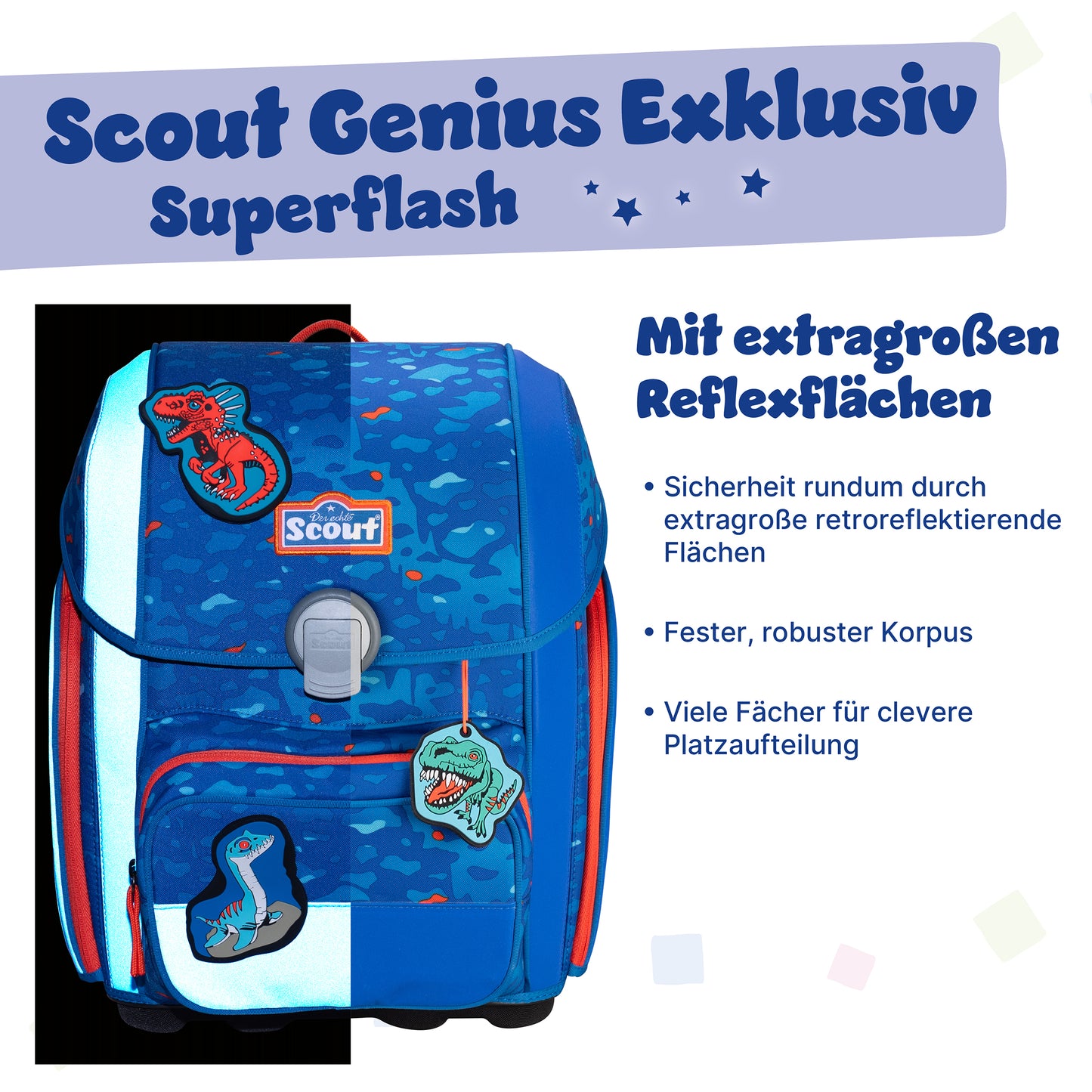 Scout Genius Exklusiv Superflash Schulranzen-Set Blue Dino