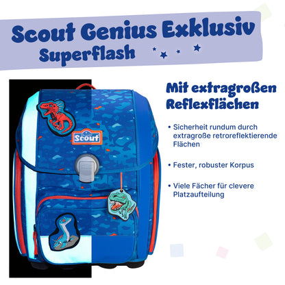 Scout Genius Exklusiv Superflash Schulranzen-Set Blue Dino