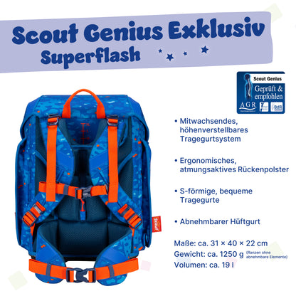 Scout Genius Exklusiv Superflash Schulranzen-Set Blue Dino