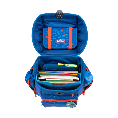 Scout Genius Exklusiv Superflash Schulranzen-Set Blue Dino