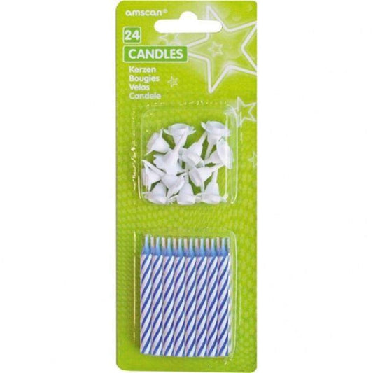 amscan INT17105-01 24 Geburtstagskerzen mit 12 Kerzenhaltern, blau