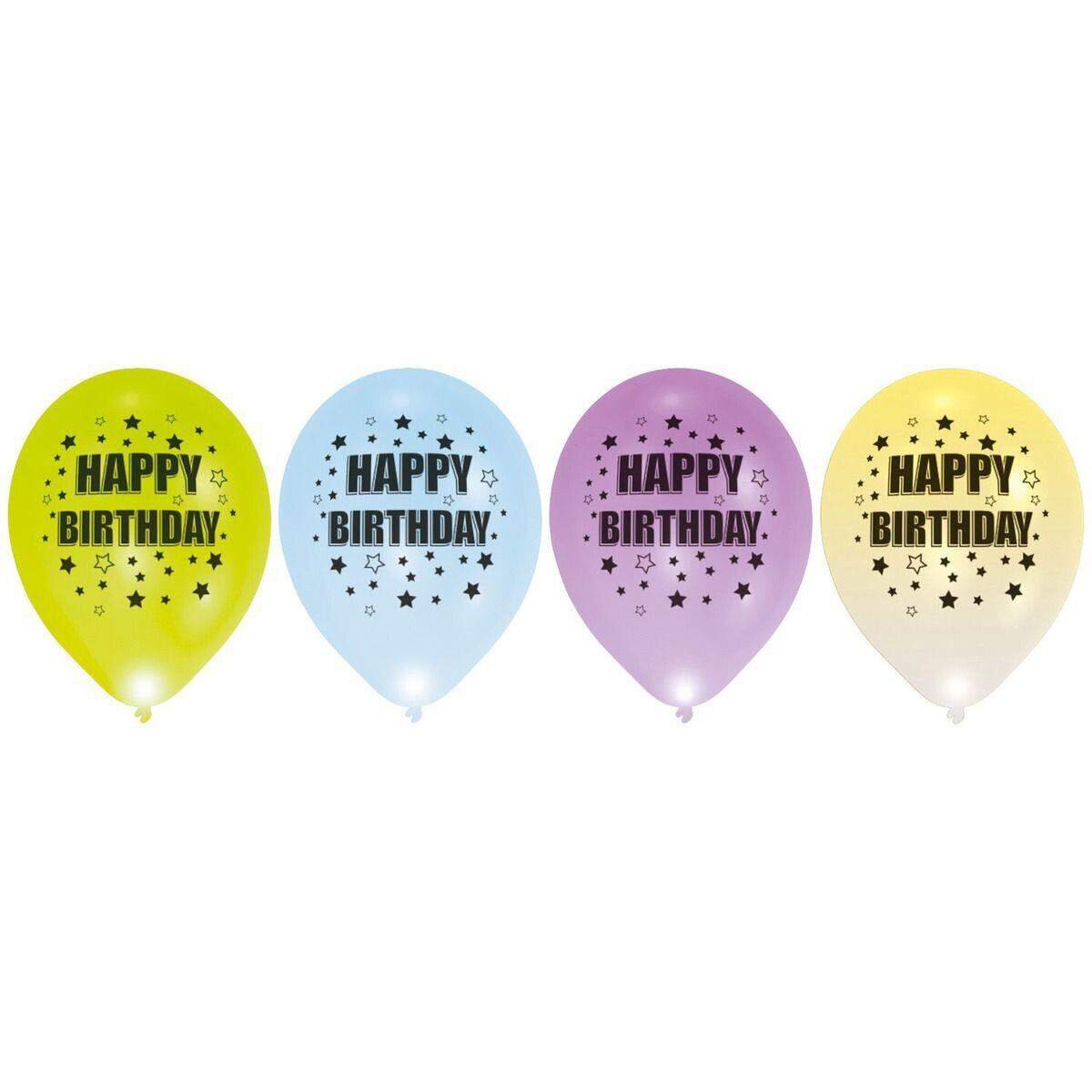 amscan Latexballons LED Happy Birthday, 4 Stück