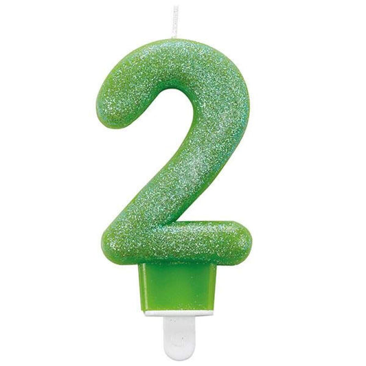 amscan Zahlenkerze Geburtstagskerze 2 grün mit Glitzer