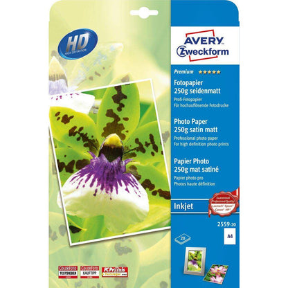 Avery Zweckform 2559-20 Premium Inkjet Fotopapier, DIN A4, einseitig beschichtet, 250 g/m², 20 Blatt
