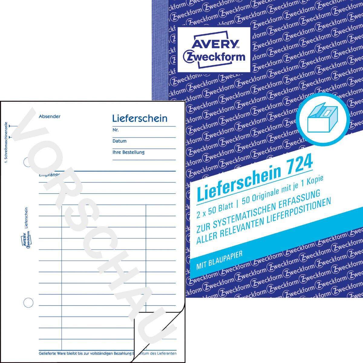 Avery Zweckform 724 Lieferschein, A6, mit Blaupapier, 2x50 Blatt