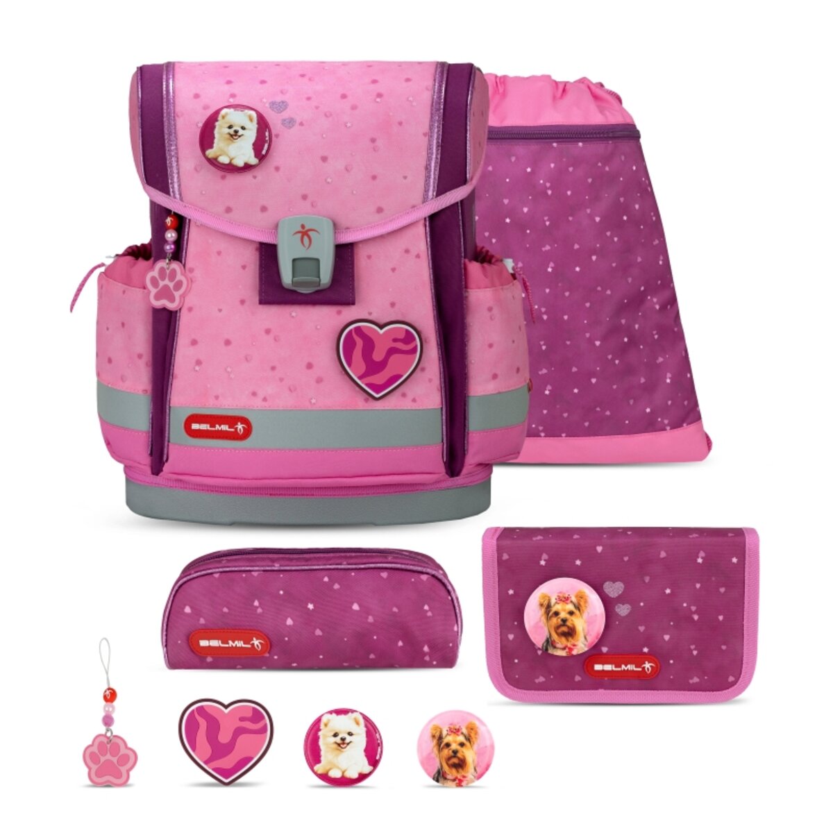 Belmil Classy Plus Schulranzen-Set 5-teilig "Rosie Hearts" mit Brustgurt