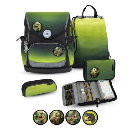 Belmil Compact Plus Premium Schulranzen Set 5-teilig "Black Green" 19 Liter