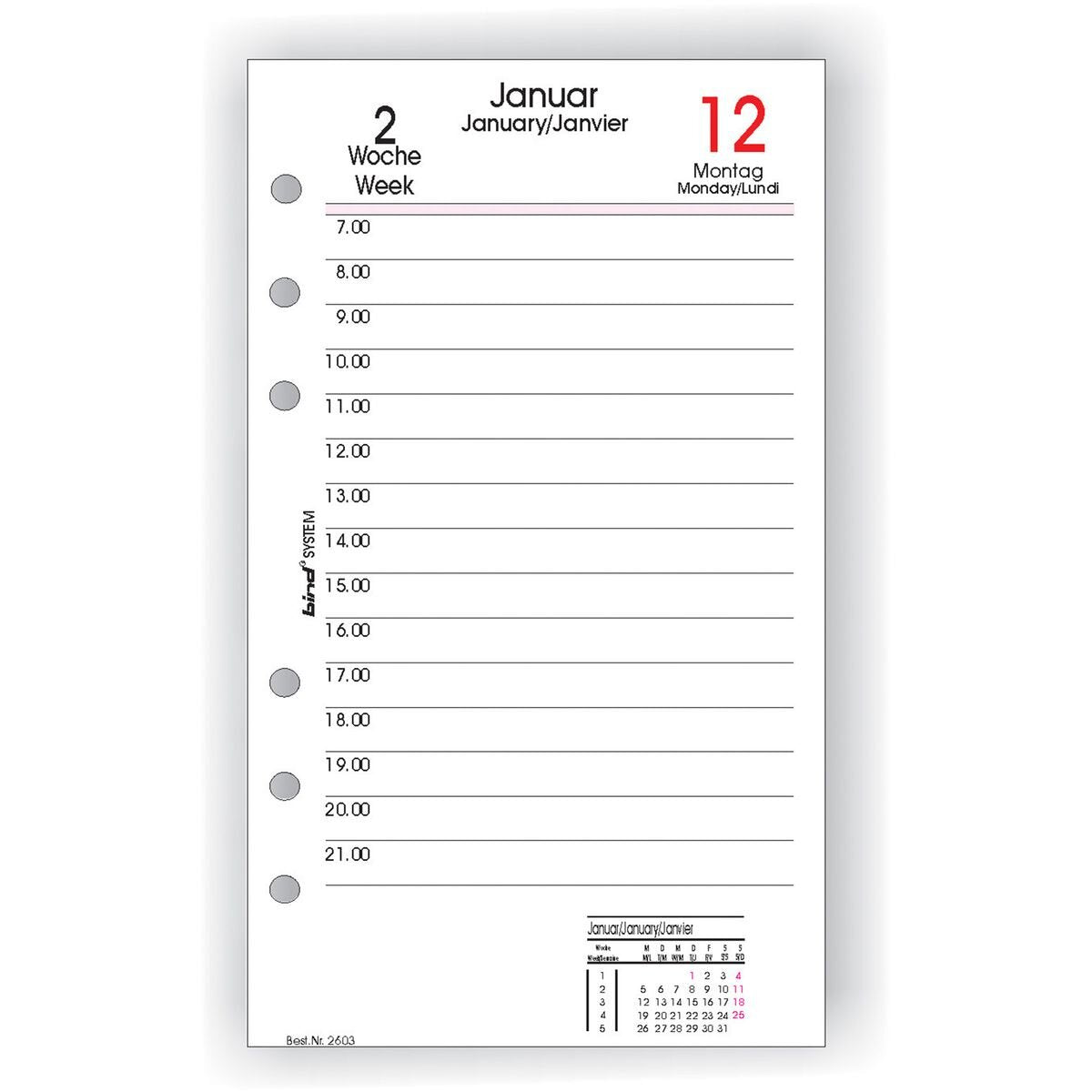 bind System Timer Ersatzeinlage 2026 1 Woche auf 2 Seiten DIN A5