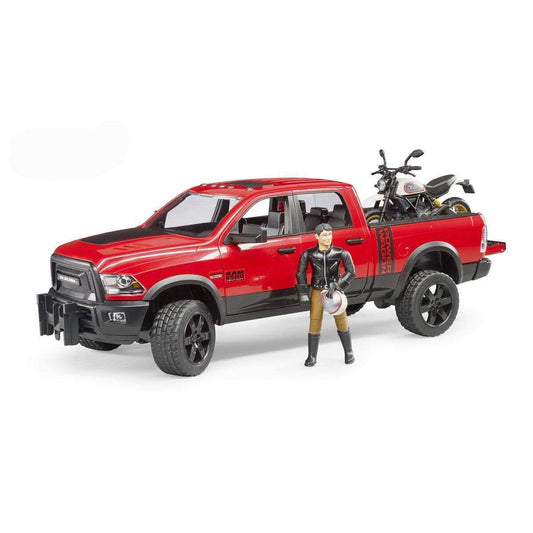 BRUDER® 02502 RAM 2500 Power Wagon mit Scrambler DuCATi Desert Sled und Fahrer