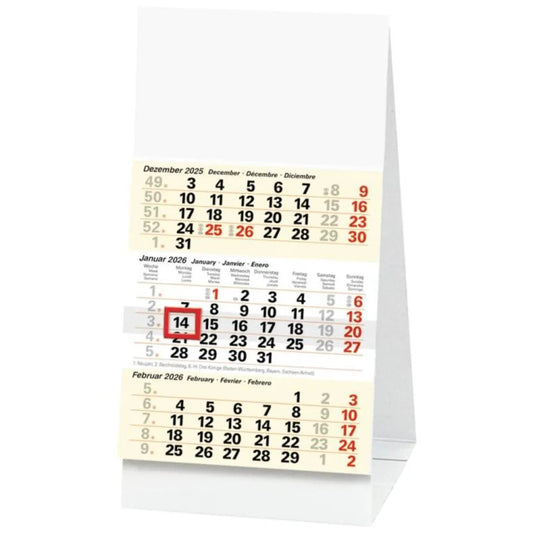 BRUNNEN 3-Monats-Tischkalender 2026 100 × 120 mm weiß hellgelb Datumschieber
