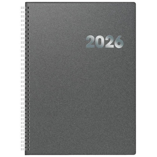 BRUNNEN Buchkalender Jahr 2026 A4, Kunststoff grau Mod. 789
