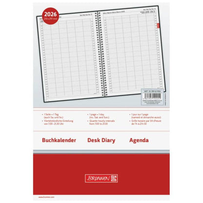 BRUNNEN Buchkalender Jahr 2026 A4, Kunststoff grau Mod. 789