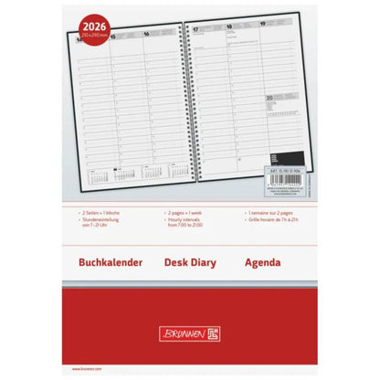 BRUNNEN Buchkalender Jahr 2026 A4 Kunststoff schwarz 144 Seiten Mod. 781