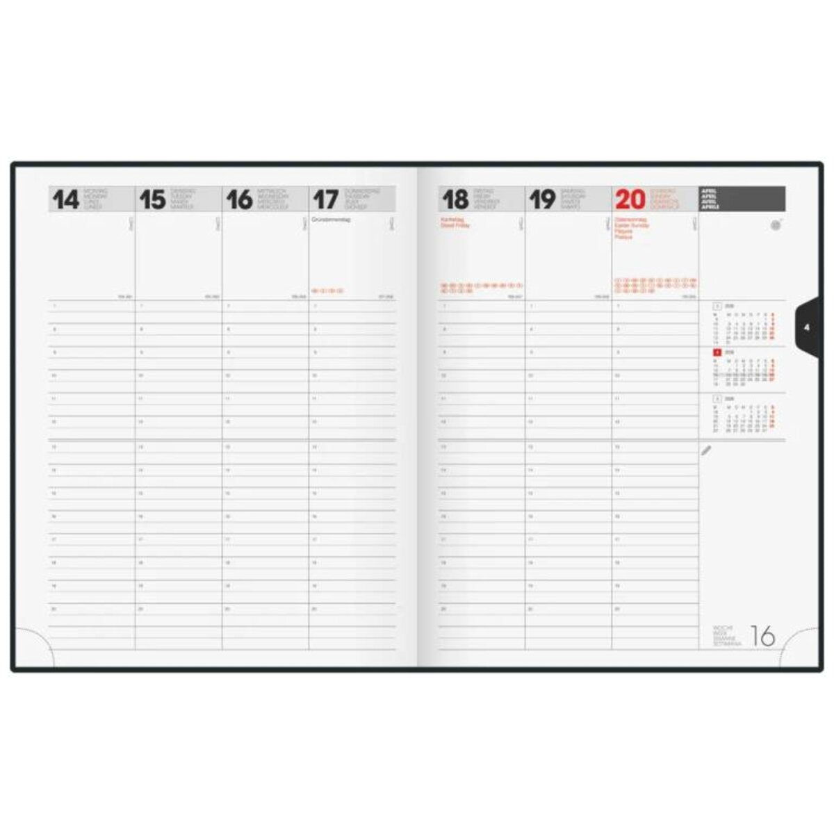 BRUNNEN Buchkalender Jahr 2026 210 × 260 mm schwarz Mod. Manager weektimer 7