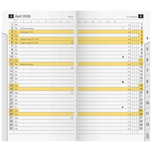 BRUNNEN Monats-Ersatzkalendarium Jahr 2026 87 × 153 mm Karton weiß Mod. M-Planer