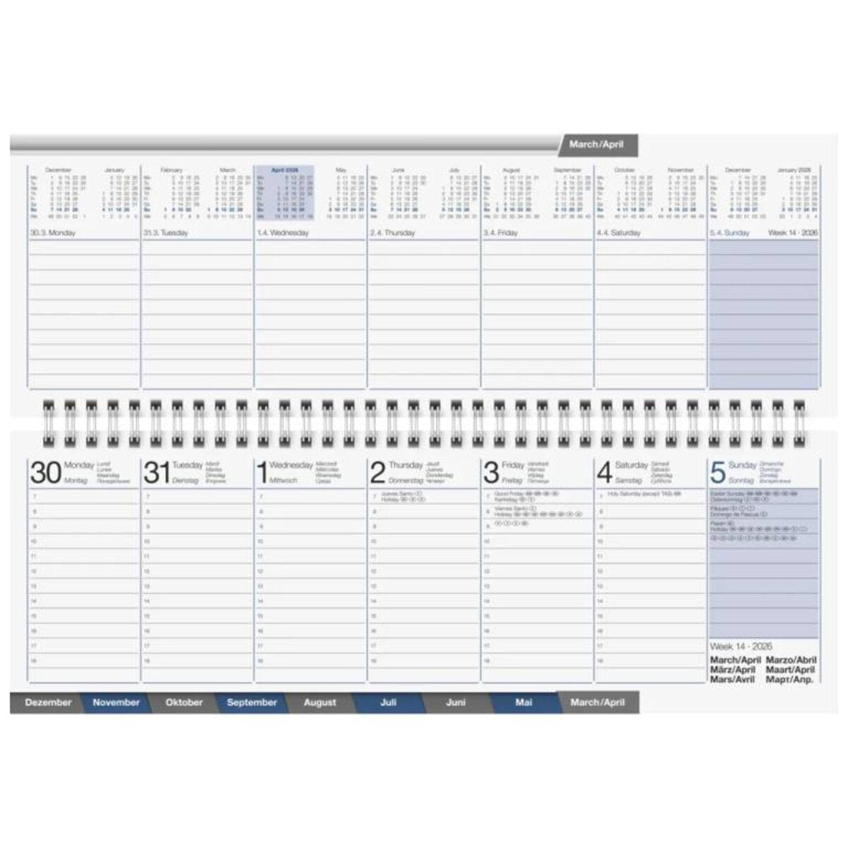 BRUNNEN Querterminbuch Jahr 2026  307×105 mm Karton weiß Mod. ac-Wochenquerterminer