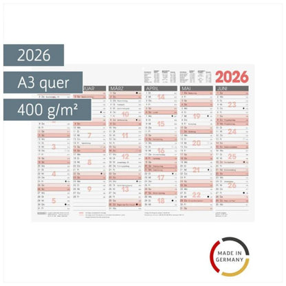 BRUNNEN Tafelkalender 2026 A3 quer schwarz rot 420 × 297 mm