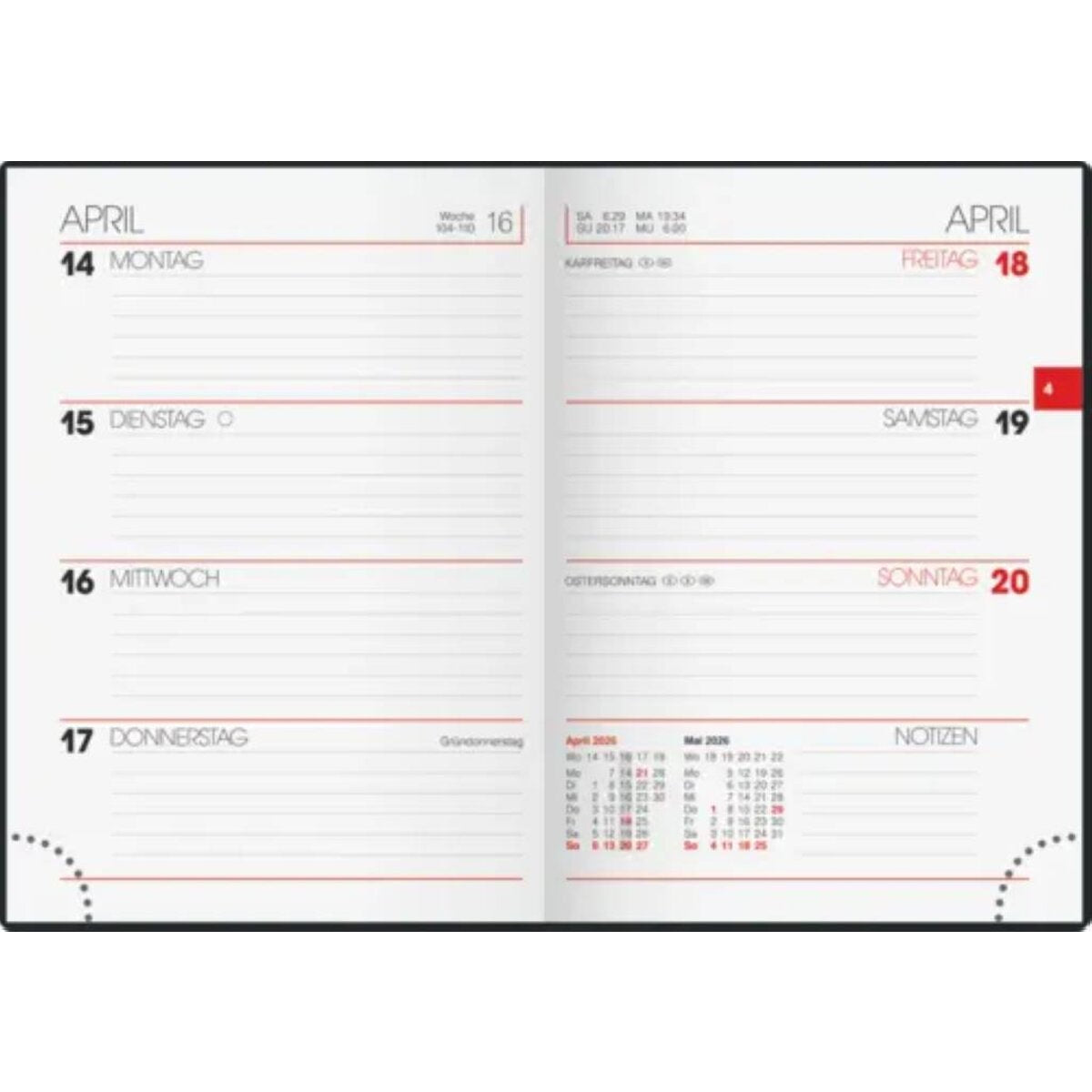 BRUNNEN Taschenkalender 100 × 140 mm Jahr 2026 A6 schwarz 144 Seiten Mod. 731