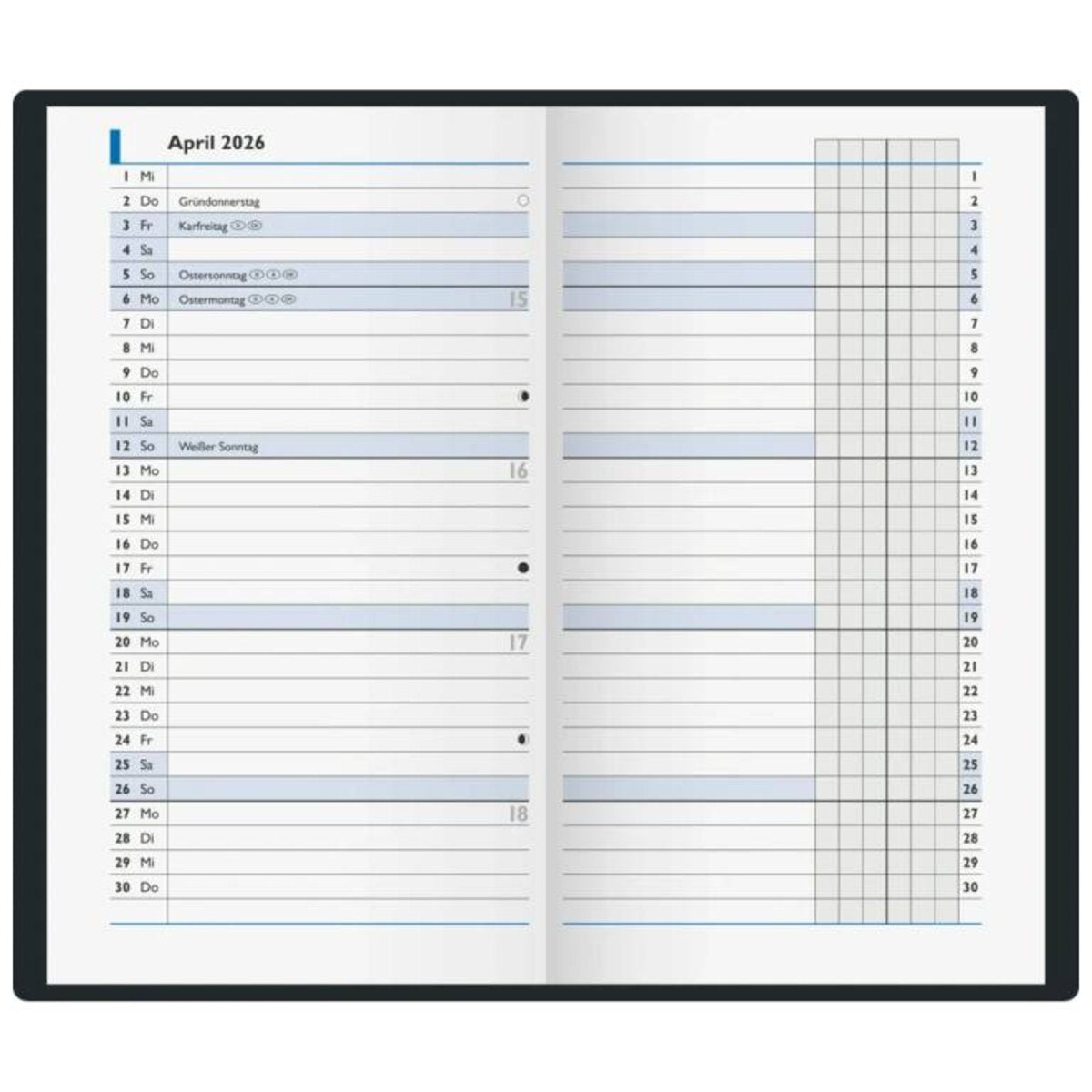 BRUNNEN Taschenkalender Jahr 2026 87 x 153 mm A6 Karton schwarz Mod. 753