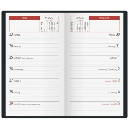 BRUNNEN Taschenkalender Jahr 2026 A6 Kunststoff schwarz Mod. TM 15