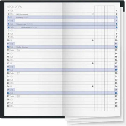 BRUNNEN Taschenkalender Jahr 2026 A6 schwarz Kunststoff Mod. 740