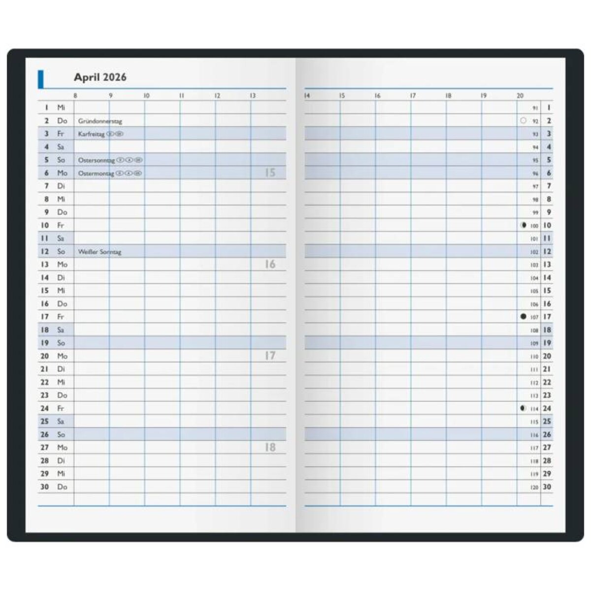 BRUNNEN Taschenkalender Jahr 2026 A6 Kunststoff blau Mod. 750